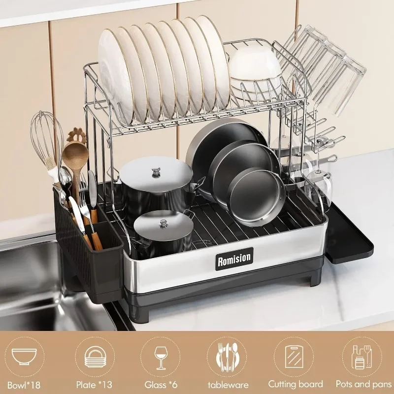 Imagem -03 - Stainless Steel Dish Rack e Drainboard Grupo Grande Rack de Secagem com Bico Giratório Dish Strainer Tiers 304