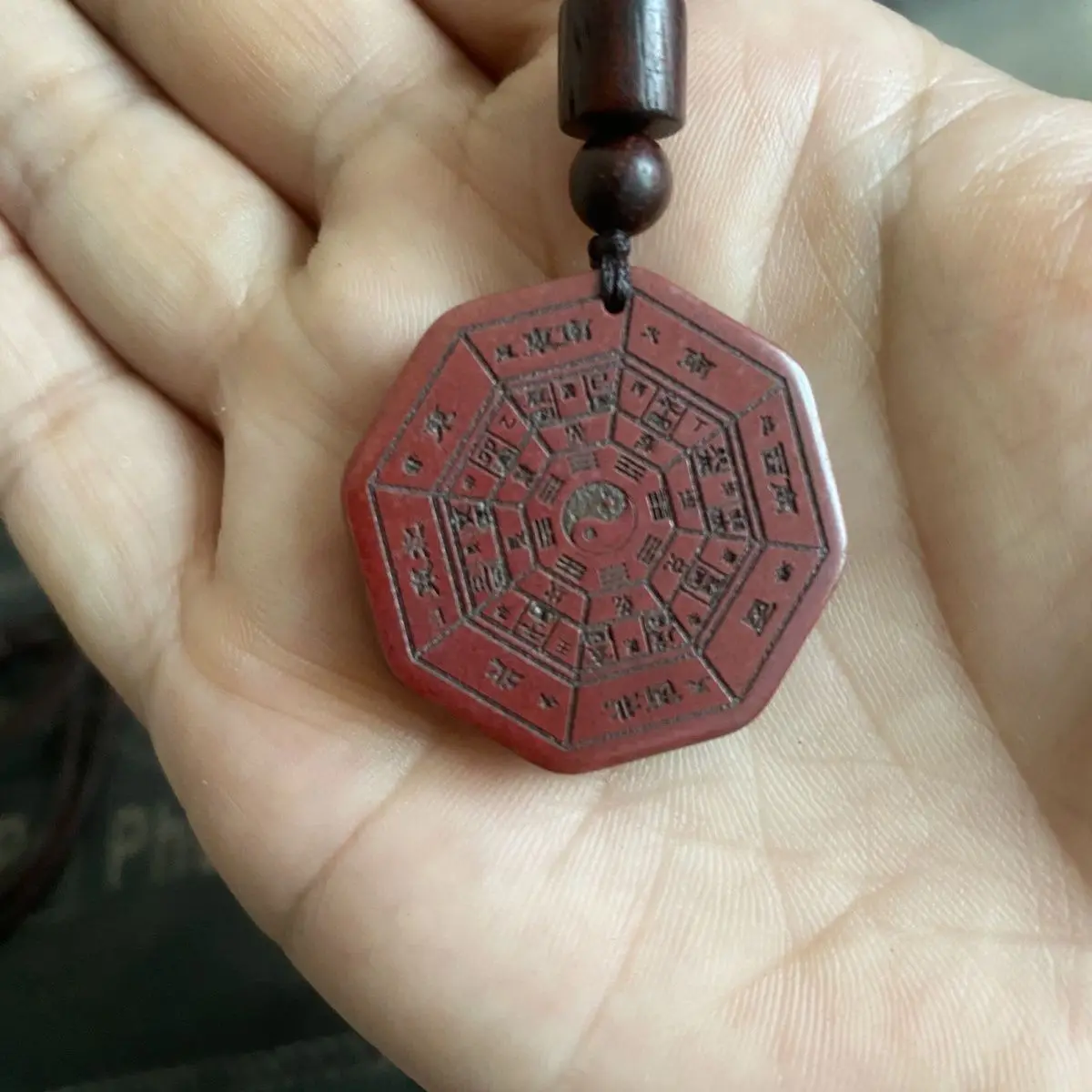 Chinese Style Natural High Purity Cinnabar Nine Palace Eight Trigrams Pendant Lucky Blessing Wealth Attracting Good Fortune Tran