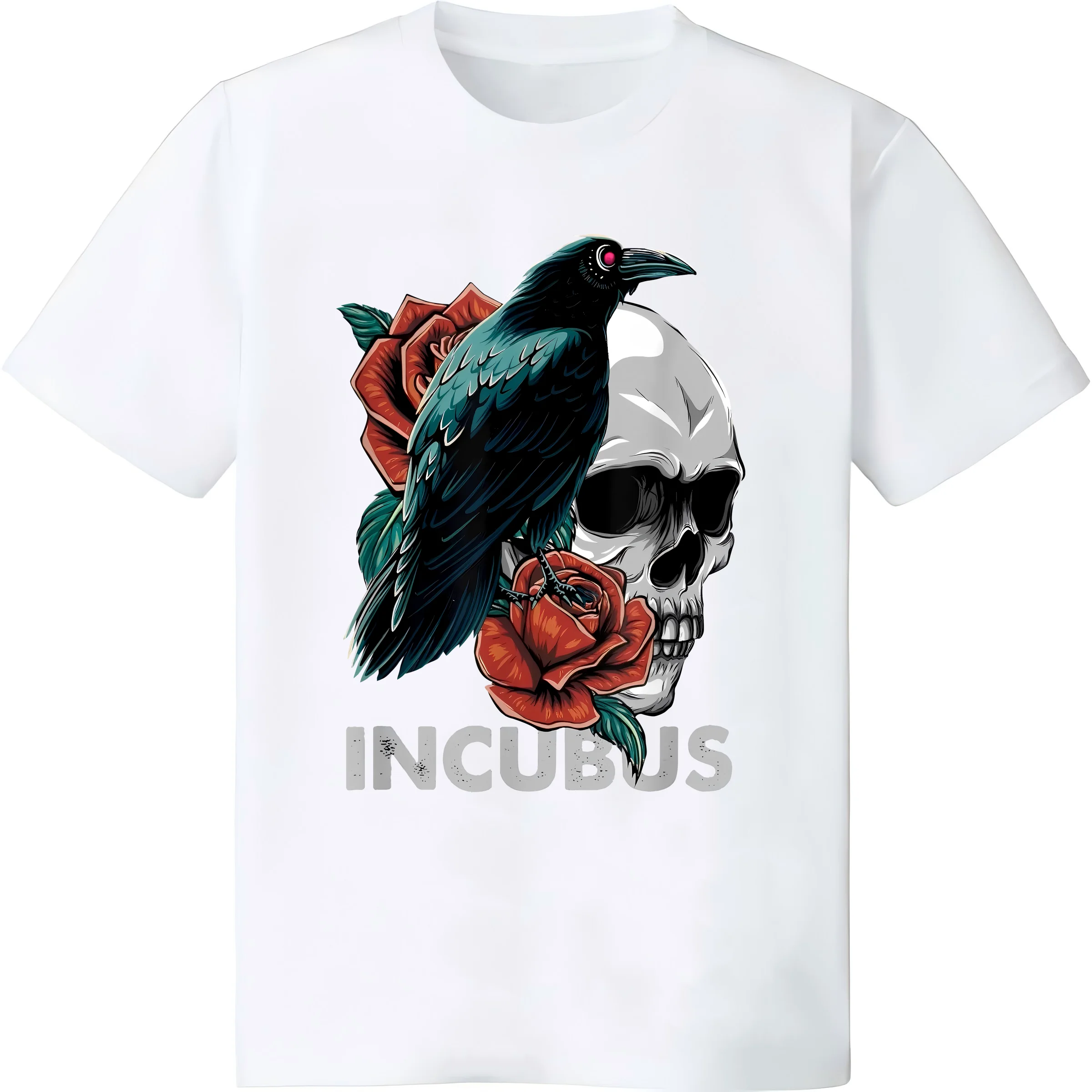 Halloween Graphic Incubus-Crow Left Skull Morning And Flower T-Shirt