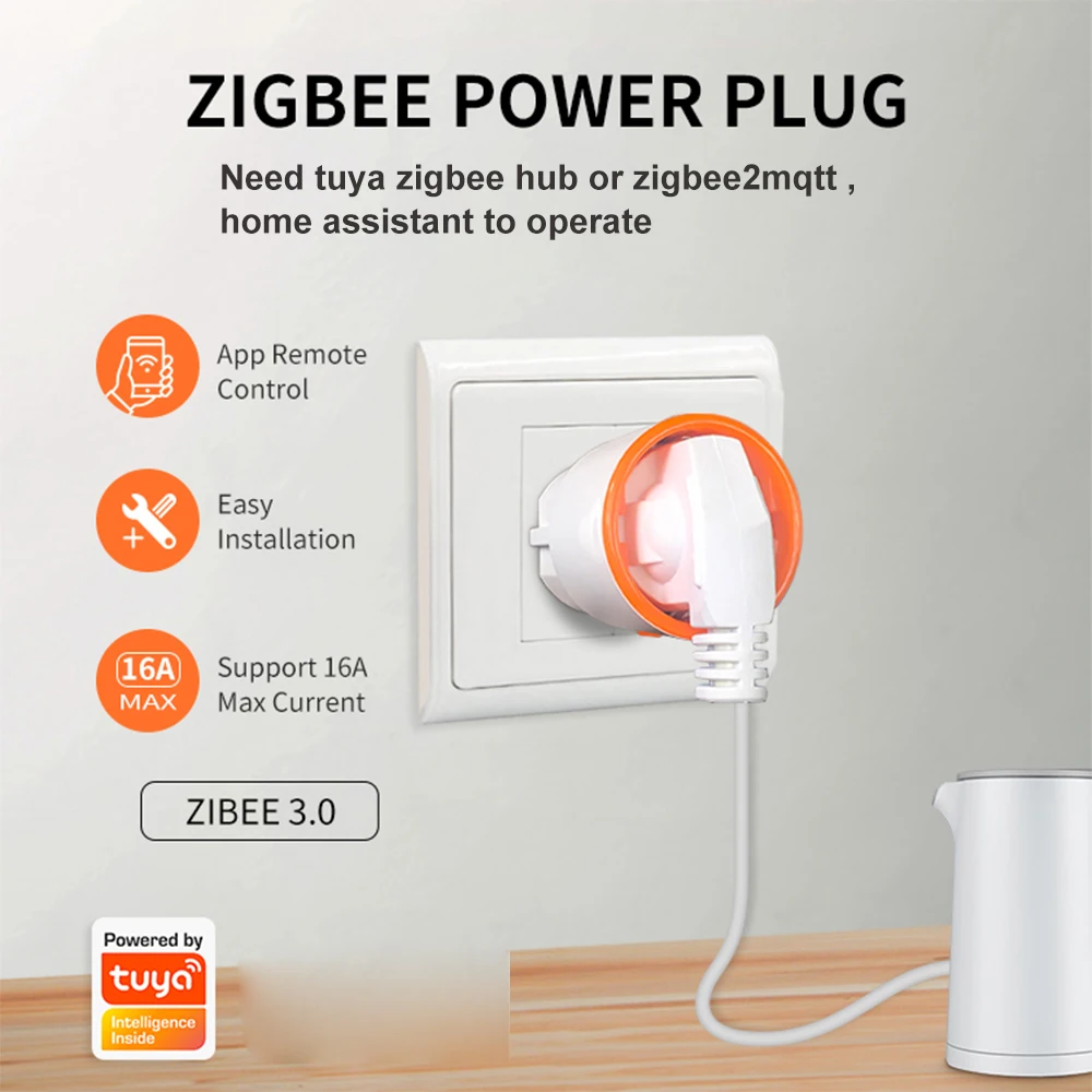 Tuya Zigbee 3.0 Smart Home Zigbee2mqtt 16A EU Outlet 3680W Power Monitor Timer Meter Compatiable With Alexa Google Assistant