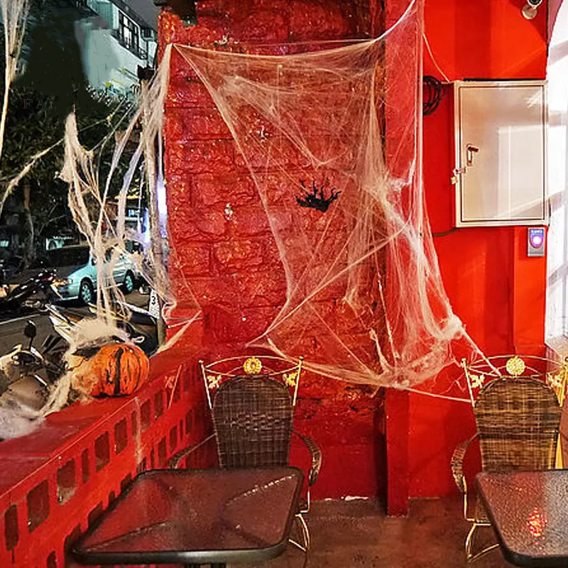 Halloween simulasi laba-laba warna-warni Dekorasi Rumah Halloween jaring melar dengan laba-laba plastik perlengkapan dekorasi pesta Halloween