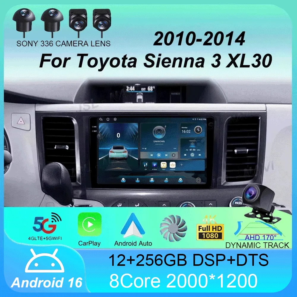 

Android 16 Car Radio Carplay Auto 2K Screen Multimedia Video Player For Toyota Sienna 3 XL30 2010 - 2014 2 din Autoradio Stereo