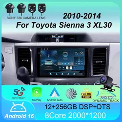 Android 16 Car Radio Carplay Auto 2K Screen Multimedia Video Player For Toyota Sienna 3 XL30 2010 - 2014 2 din Autoradio Stereo