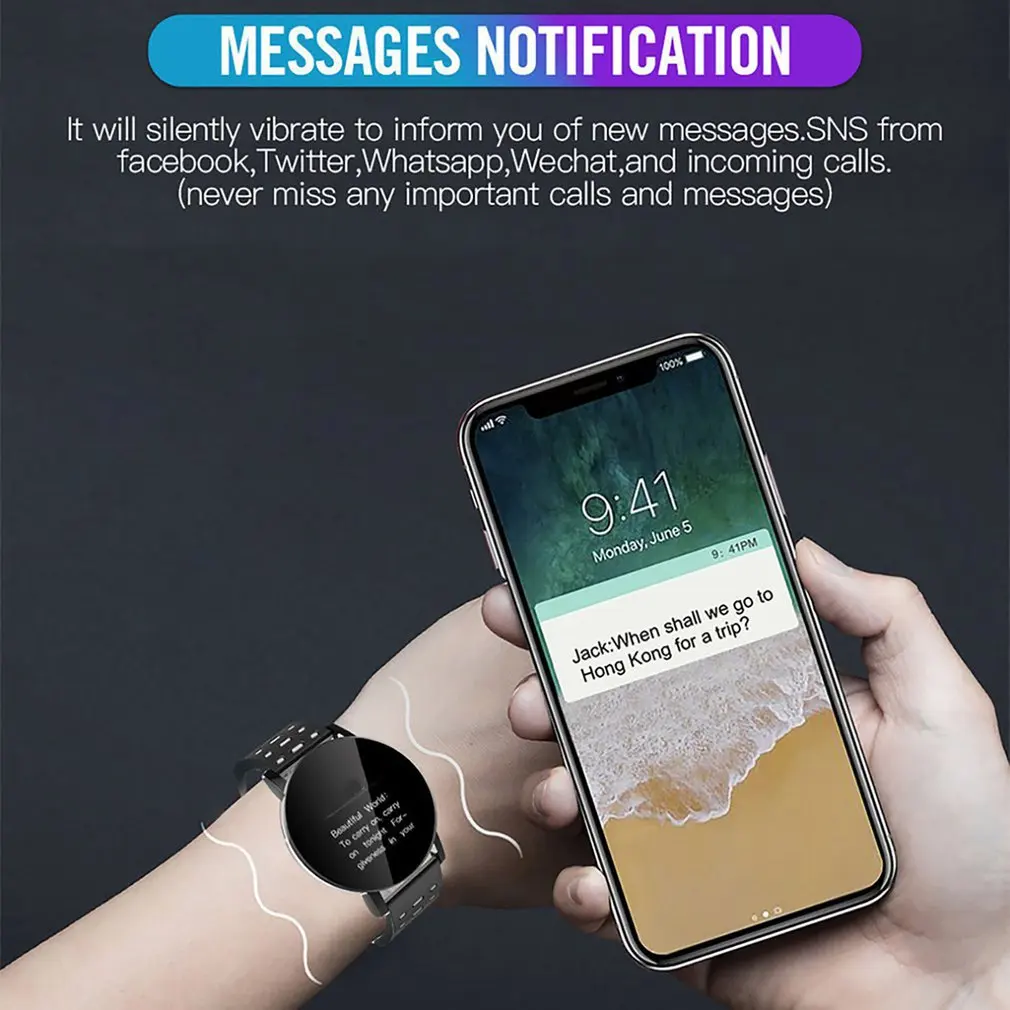 119 Plus Smart Watch Men Blood Pressure Waterproof Sport Round Women Smartwatch Fitness Tracker For Android IOS