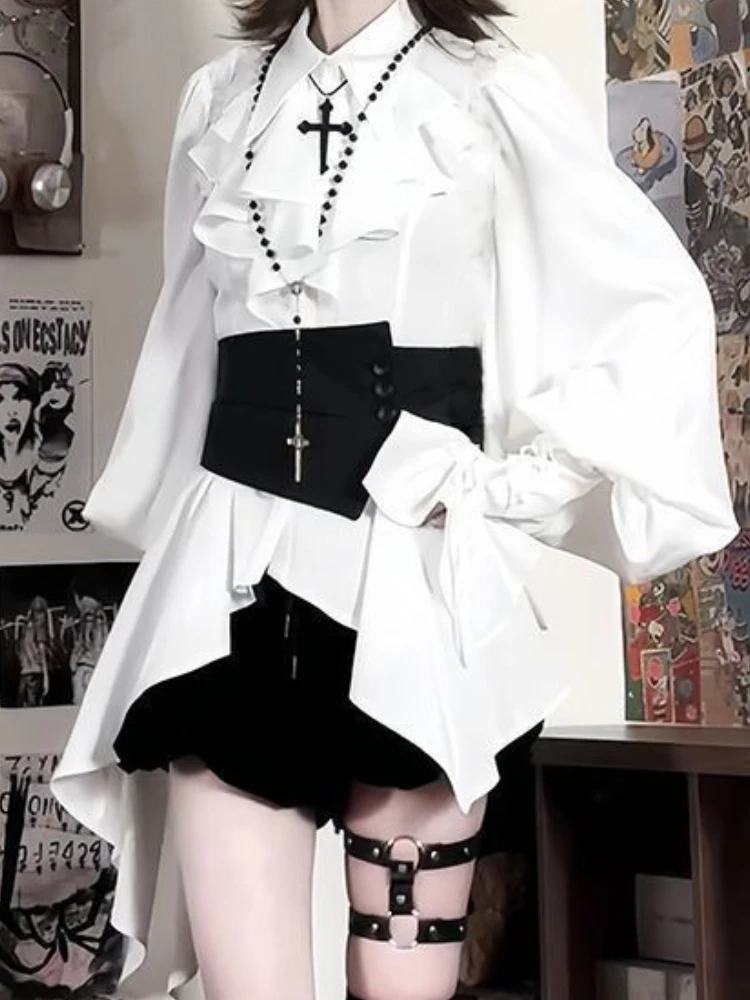 

2025 Summer Design Waist Three-piece Set Y2k Long Sleeved Shirt + Short Skirt Suit Women Korea Fashion Patchwork Casual Sets New