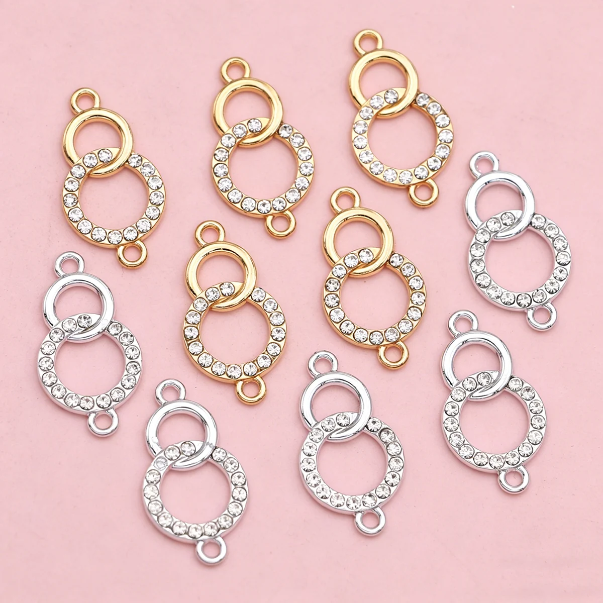 5Pcs Crystal Silver Plated Double Circle Charm Connector for Jewelry Making Bracelet Necklace DIY Accessories 24x13mm