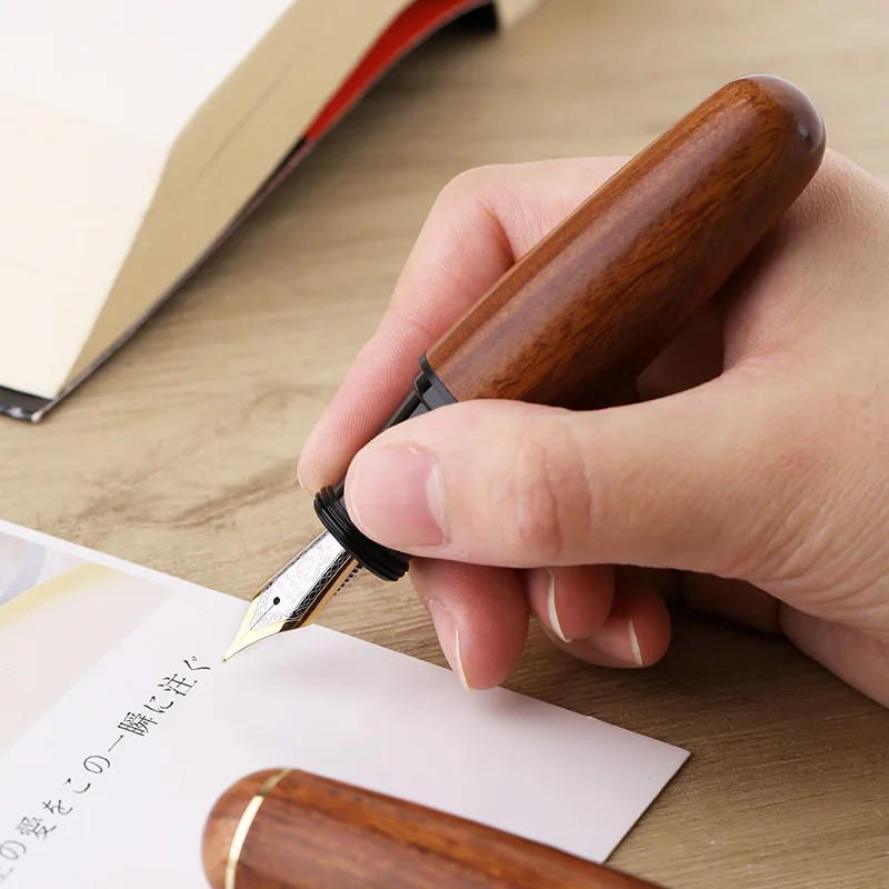 New MAJOHN Q1 Wooden Mini Fountain Pen Brown Black Portable Ink Iridium EF F Nib Palm Short Office Writing Gift Stationery