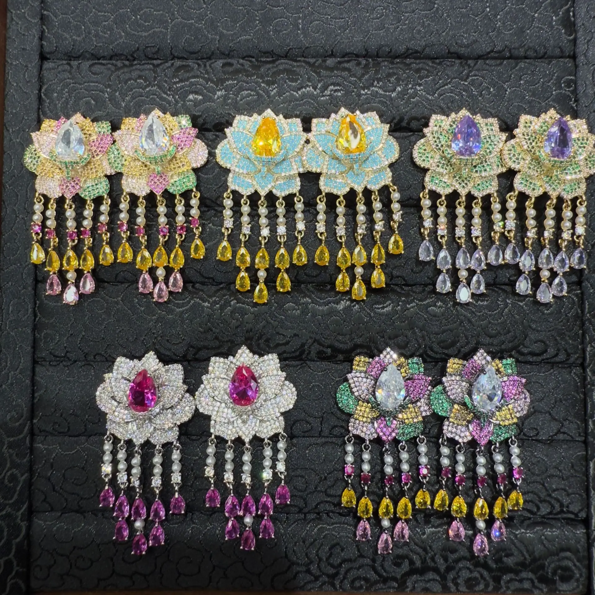 Gorgeous cubic zirconia earrings for women luxury jewelry gala event wedding party flower teardrop dangling earrings unique gift