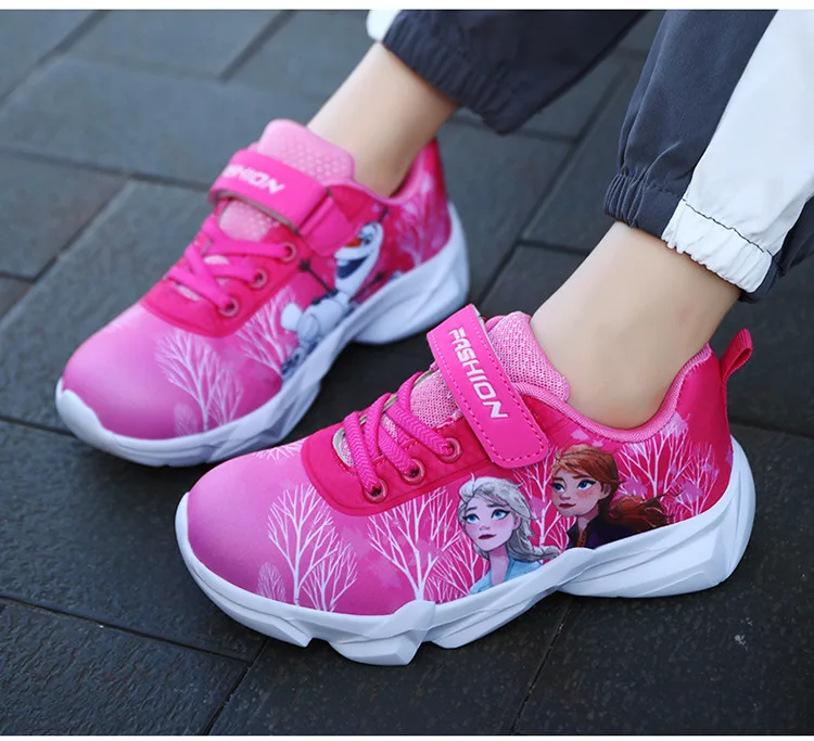 Disney Sport Shoes Frozen Elsa Anna Tennis Shoes Girls Casual Sneakers Anime Movie Elsa Princess Basket Shoes Size 25-32