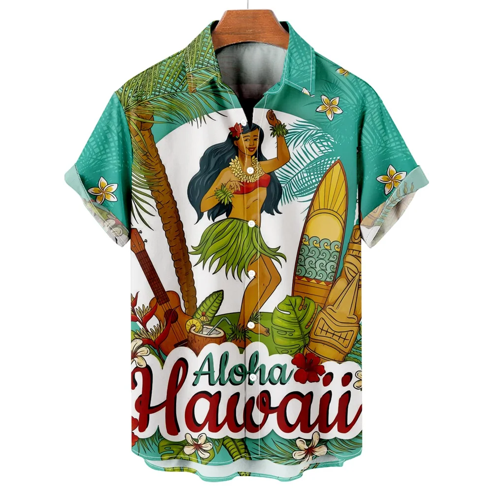 Hawaiian Beach Shirts for Men Casual Fashion Short Sleeve Tops Beauty Print Men\'s Shirts Vacation Blouse Button Leisure Clothing