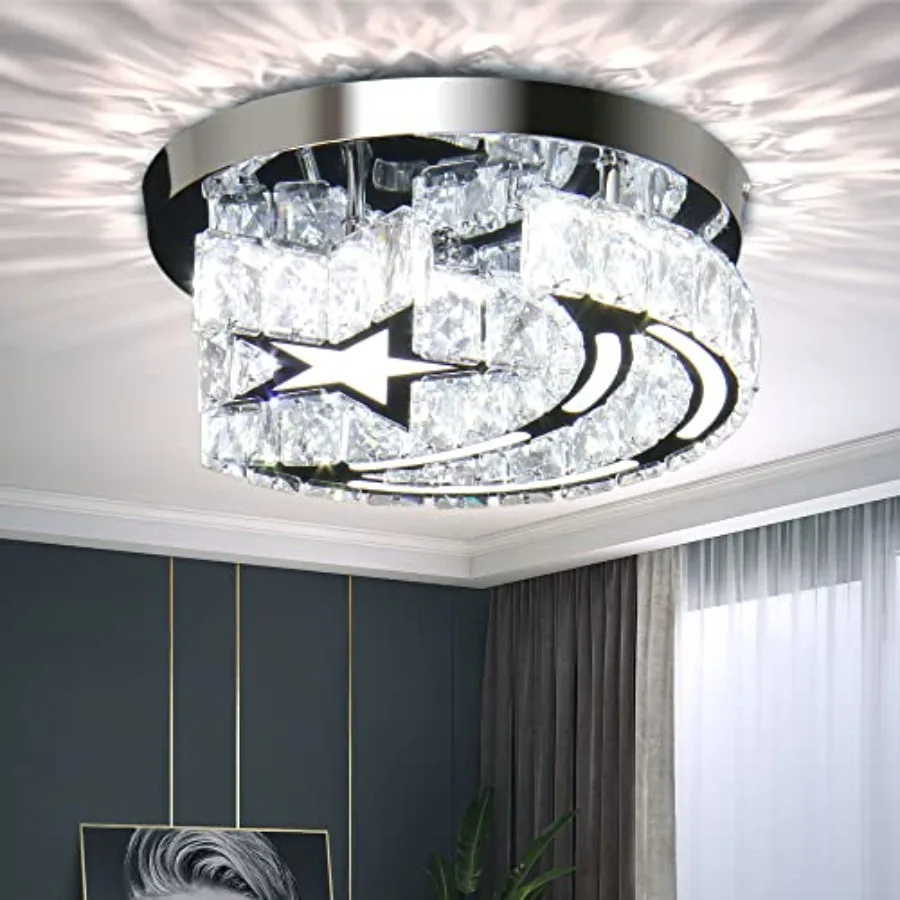 

Small Crystal Ceiling Light Modern Crystal Chandelier Star Moon LED Flush Mount Ceiling Lights Fixture for Bedroom Hallway Entr