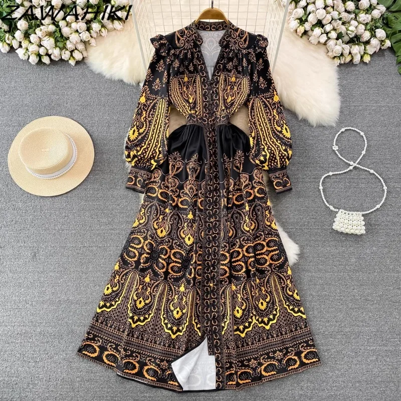 

Evening Dresses for Women Fashion Slim Waist Print Femme Robe Pleated Office Lady Ropa Mujer Temperament Patchwork Women's Dress