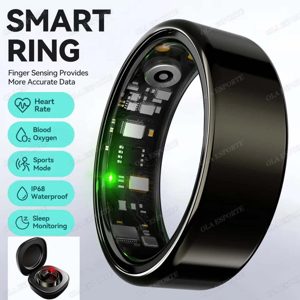 Neuer R09 Smart Ring für Männer und Frauen mit Ladehülle, Herzfrequenz- und Blutsauerstoffmessung, Hauttemperaturmonitor, 5ATM wasserdichter Smartring R11C