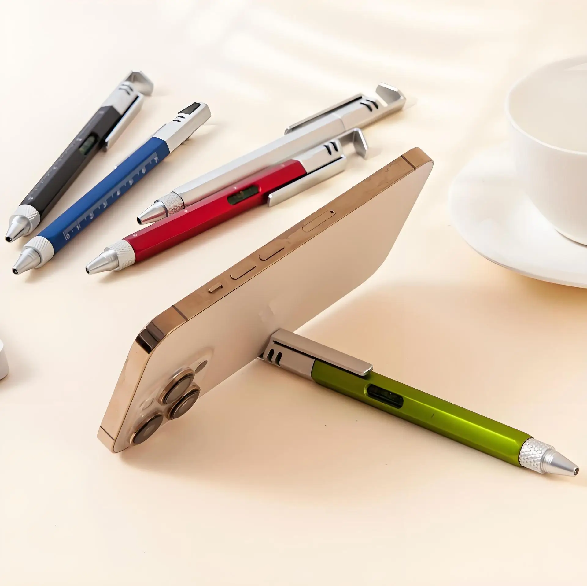 5 In1 Multifunction Ballpoint Pen With Mobile Phone Holder Measure Tool Technical Ruler Screwdriver Stylus Spirit Level 5Options
