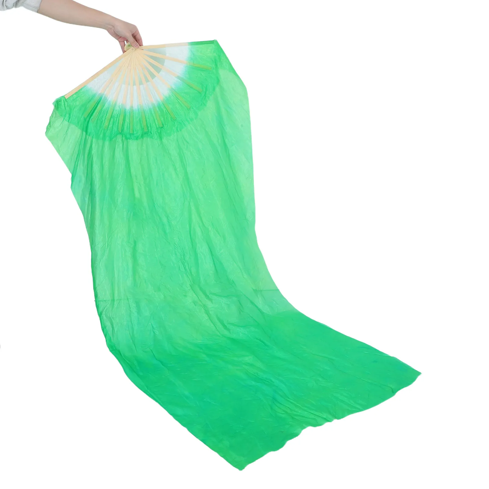 

Belly Dance Fan Imitated Silk Gradient Color Lengthened Folding Fan for Women Stage Performance Dance Fans Silk Fans
