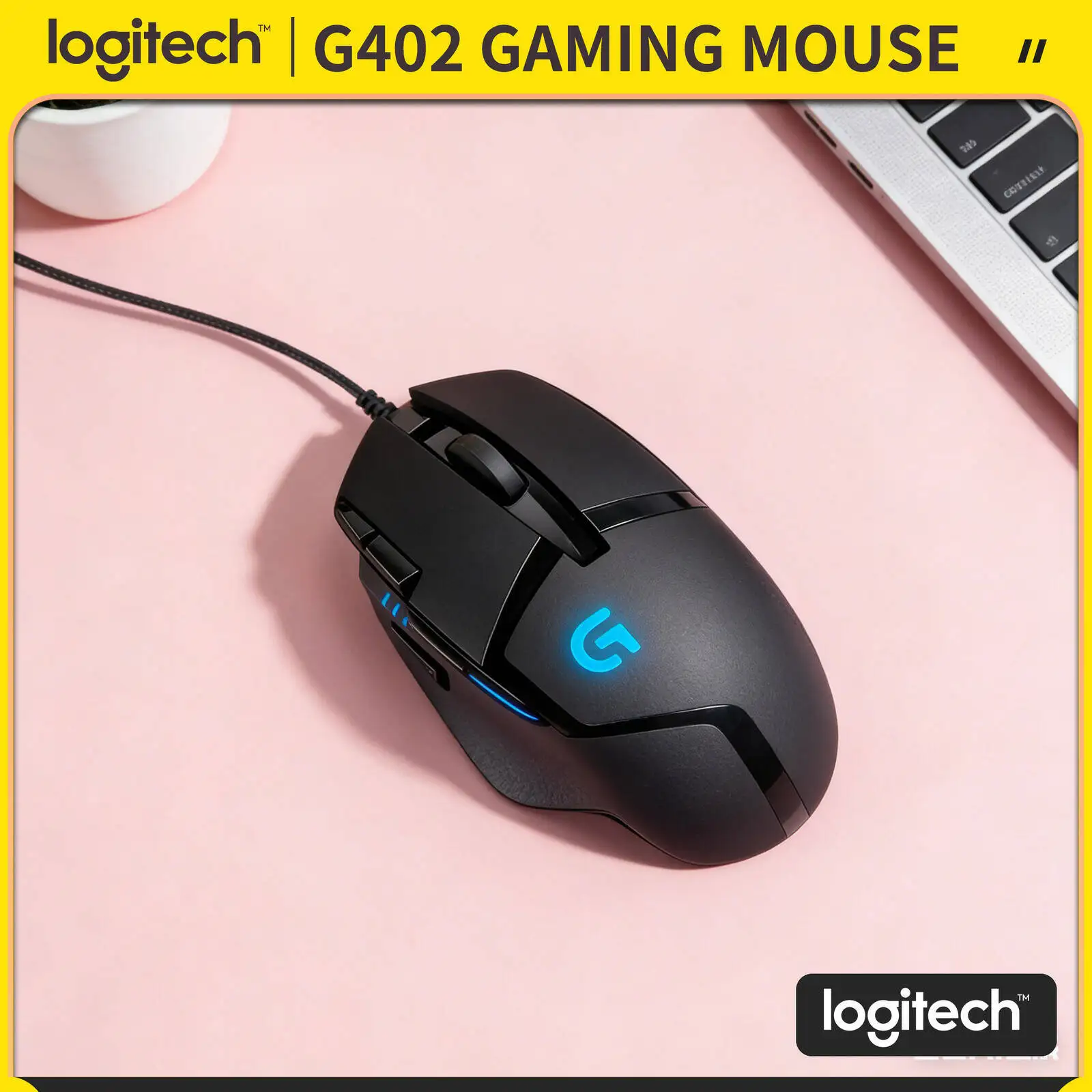 

Logitech G402 Hyperion Fury Wired Mouse Fusion Engine Tech 8 Buttons 4 DPI Levels 500 IPS Anti-Slip Grips for PC Gamers