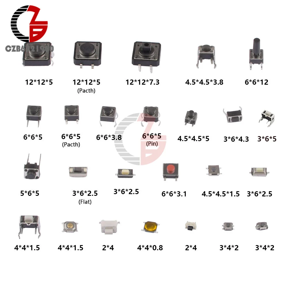 125pcs 25 Types/lot Assorted Micro Push Button Tact Switch Reset Mini Leaf Switch SMD DIP 2*4 3*6 4*4 6*6 Diy Electronic kits