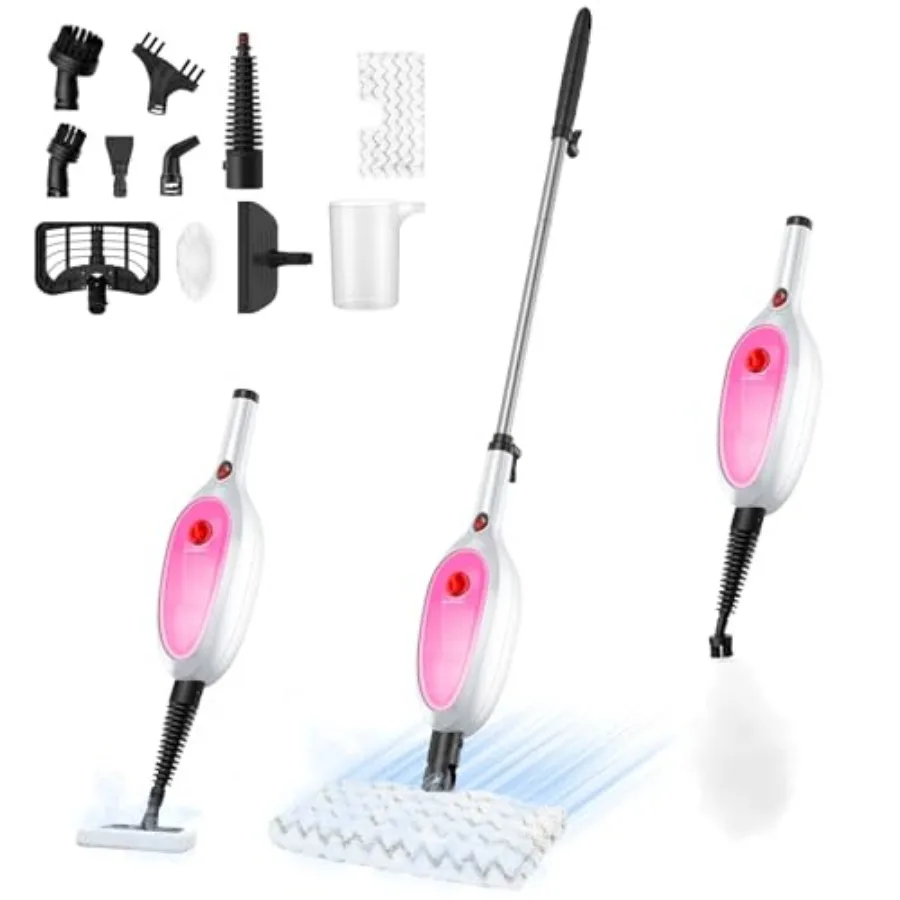 

Steam Mop Detachable Handheld Steam Cleaner with 10-in-1 Multipurpose Accessories Two-sided Mop Double Cleaning Area Multi Surf