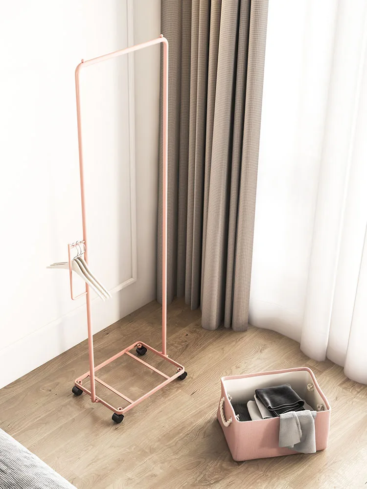 Nordic wheeled movable simple clothes rack, bedroom floor mounted clothes rack, light luxury household living room clothes rack