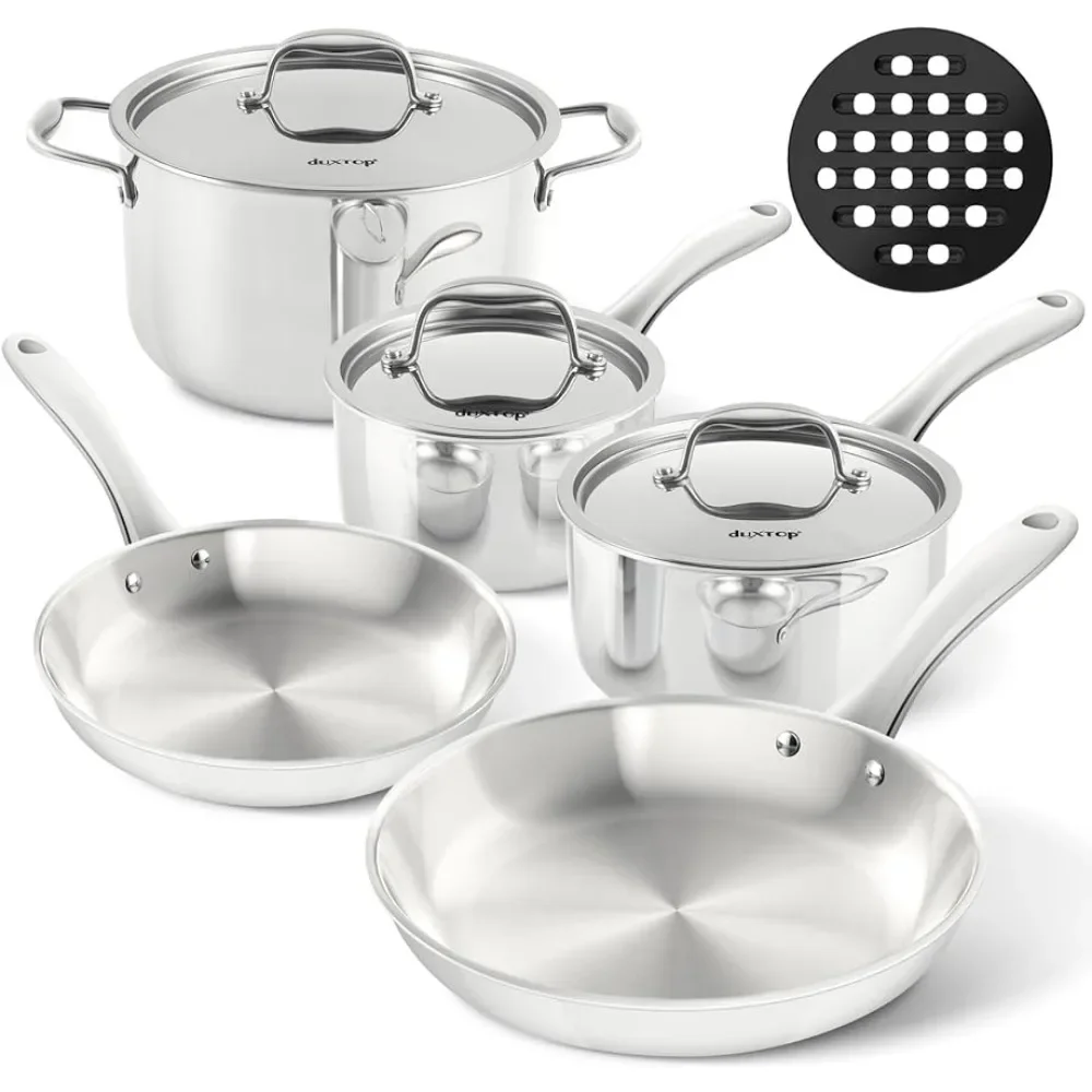 Whole-Clad Tri-Ply Stainless Steel Induction Cookware Set 9PC Kitchen Pots and Pans Set Clamp Cookware Pan Sets