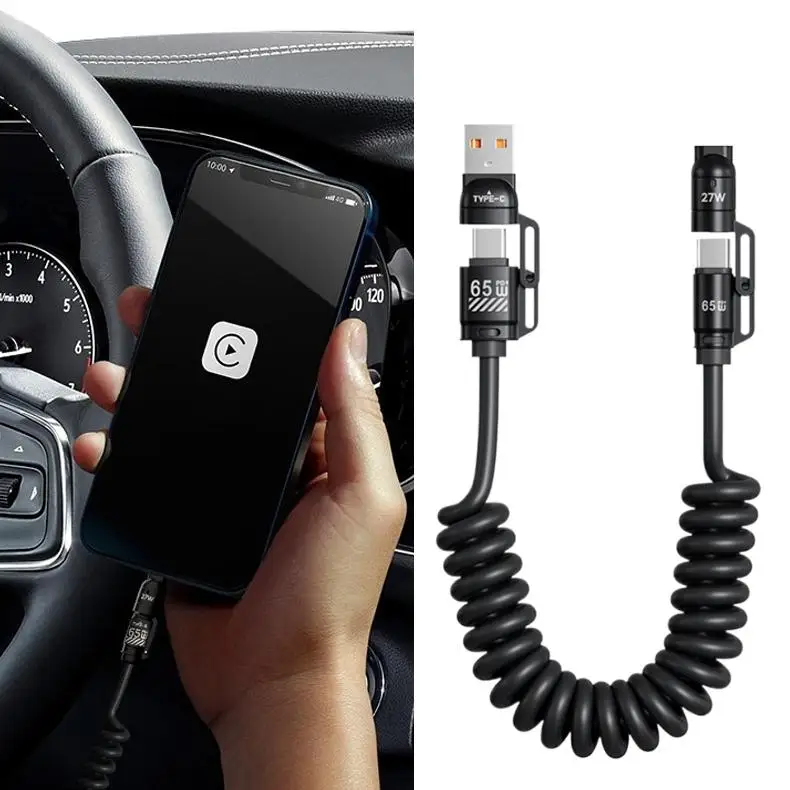 USB Typ C Kabel 66W Display Auto Feder Datenkabel 6A Schnellladung 4in1 Teleskopkabel Datenkabel