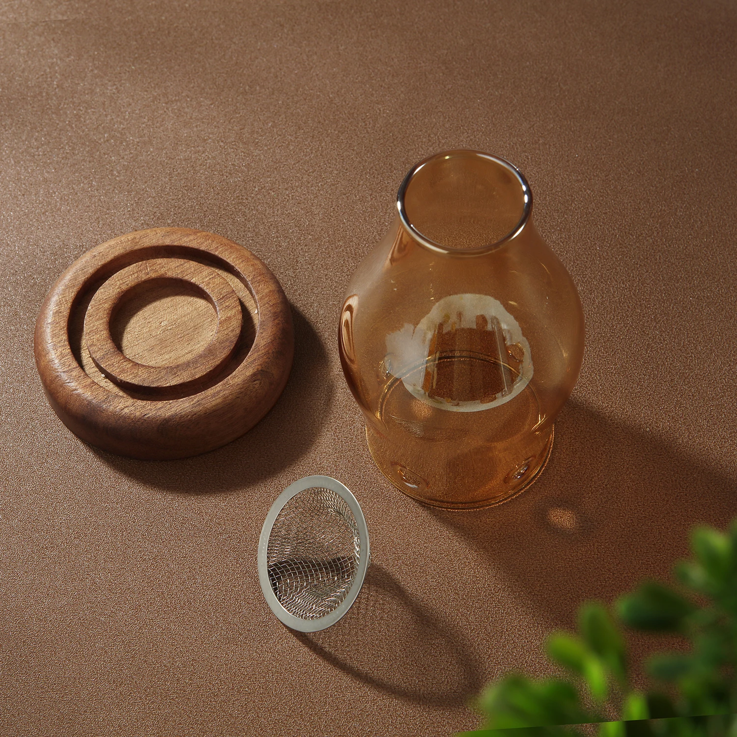 Kerzenhalter aus Glas, Aromatherapie-Heizhalter mit Holzsockel, Aromatherapie-Räuchergefäß für Yoga, SPA, Aromatherapie – Detail 6