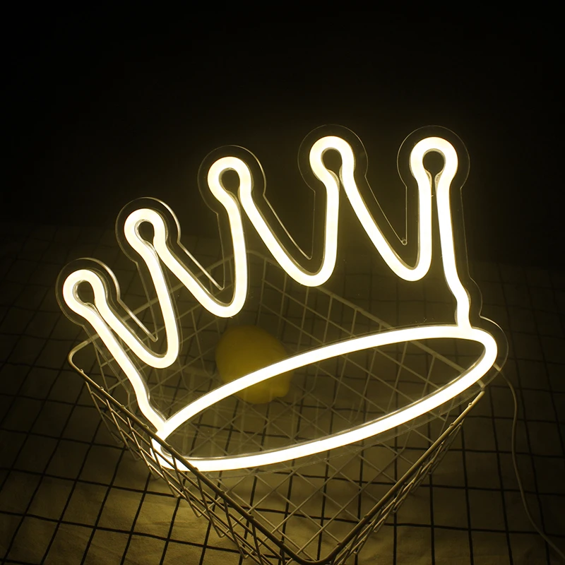 Wanxing LED Neon Sign Warm White Crown Shaped Acrylic Neon Night Light USB With Switch For Gift Home Room Decor 35.5cm X 27cm