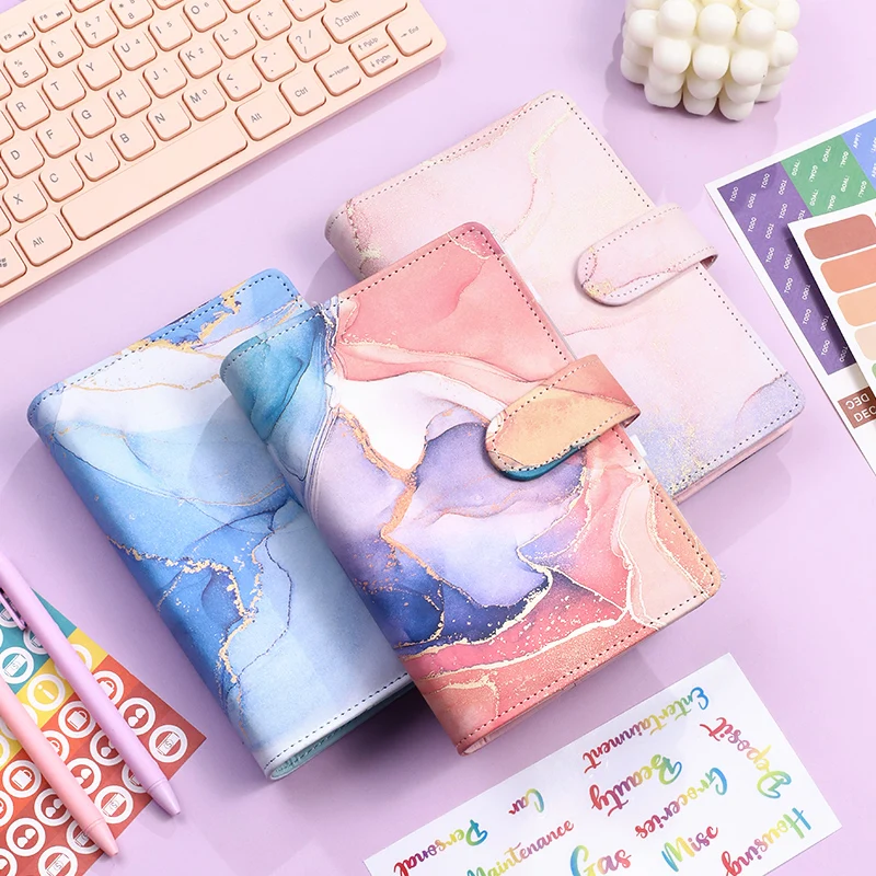 A6 Marble Colorful Money Budget Planner Binder Zipper EnvelopesCash Envelopes For Budgeting Money Organizer For Budget Binder