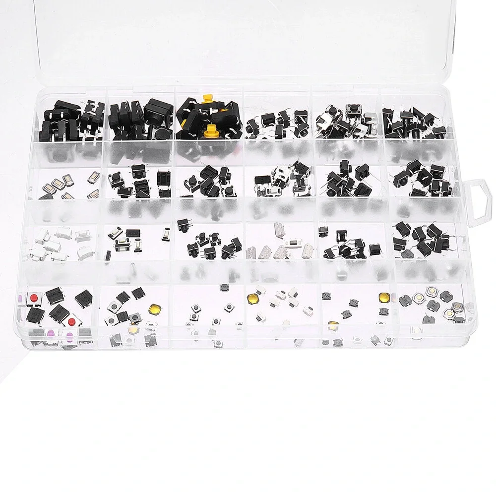 250pcs 25 Values Micro Switch Assorted Push Button Tact Switches Reset Mini Leaf Switch SMD DIP DIY Kit + Box