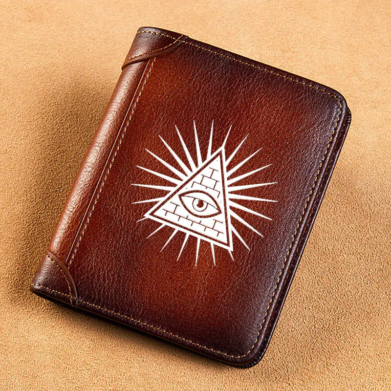 High Quality Genuine Leather Wallet Masonic Eye of Providence Printing Standard Short Purse BK3638