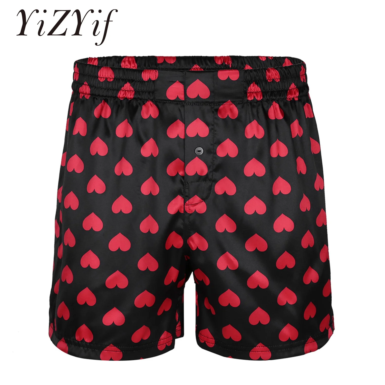 

YiZYiF Men Sexy Love Heart Print Classic Soft Boxer Shorts Gay Casual Shorts Loose Lounge Short Pants