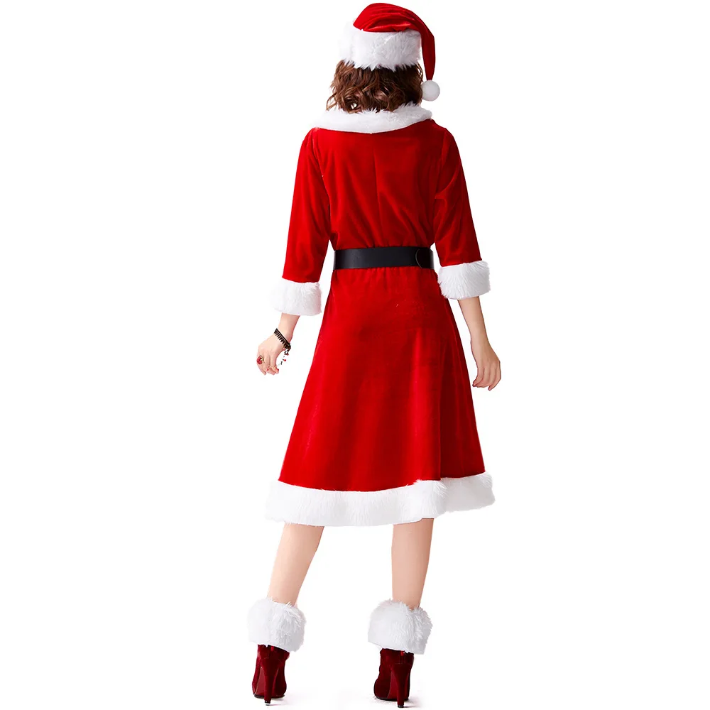 New Japanese-style Christmas Costume 7/8 Sleeve Non-pilling Long Fur Christmas Performance Dress With Matching Leg Warmers.