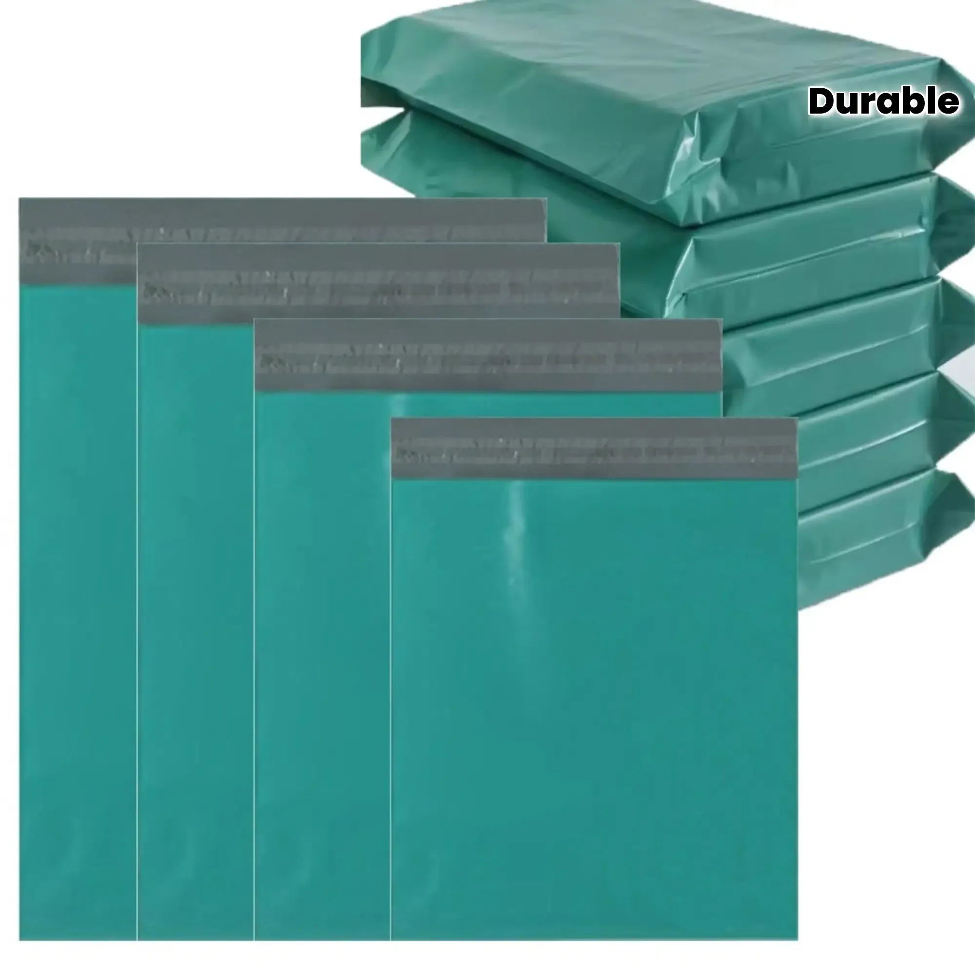 Waterproof Thick Green Plastic Mailing Envelopes 25 Pieces, Reusable Secure Messenger Bags with Teal Metal Reinforced Closure, P