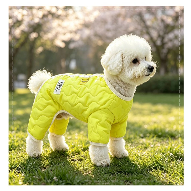 Winter Small Dog Clothes, Warm Padded Coat for Dogs & Cats, Fleece-Lined Four-Legged Down Jacket for Bichon, Teddy Thick Romper