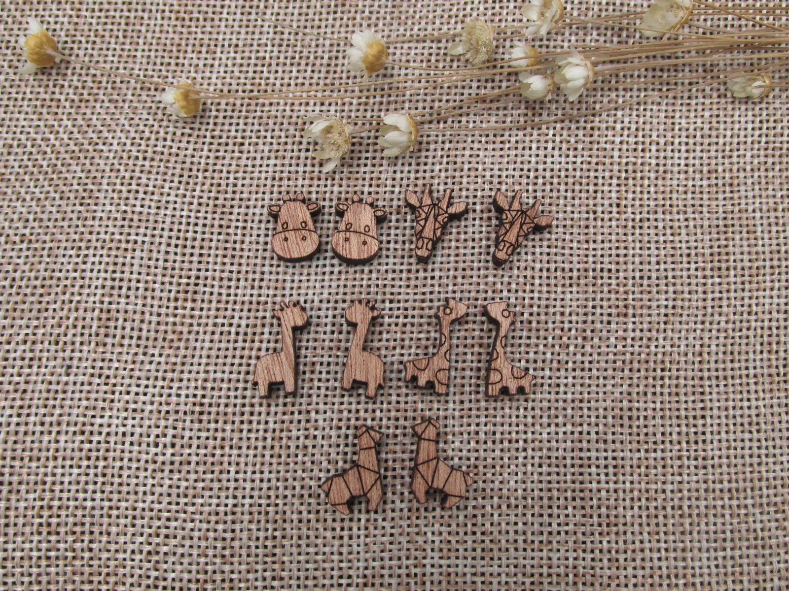 5 Pair Unfinished Woodland Blank Wild Animal Wooden Giraffe Cabochon Charms Wood Shape Cutouts For DIY Craft  Earring Stud