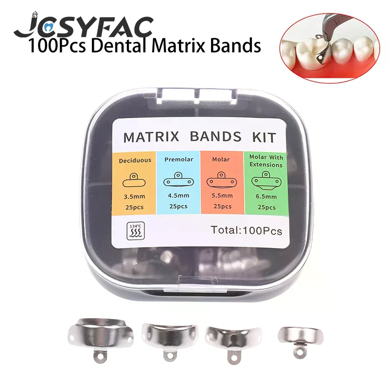 

100 шт., смешанные стоматологические матричные ленты, секционные контурные металлические матрицы 3,5/4,5/5,5/6,5 мм для замены зубов, поставка для стоматологии