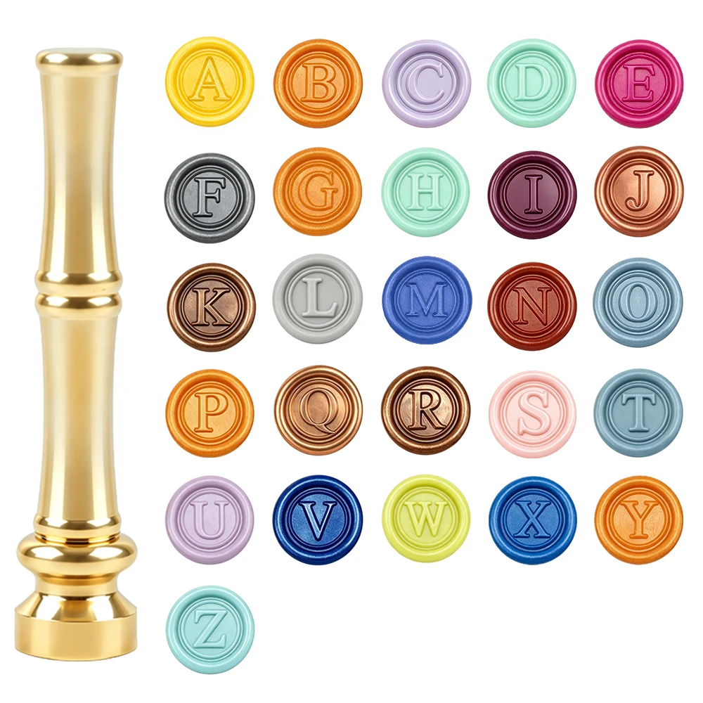 26Letters A-Z Wax Seal Stamp Replaceable Brass Alphabet Sealing Wax Stamp with Bamboo Golden Handle DIY Invitation nvelope Gift