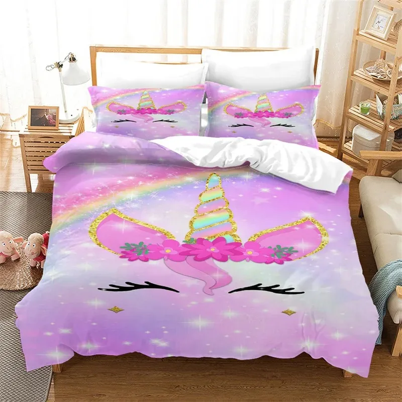 

Cartoon Children Bedding Set Unicorn Duvet Cover Set Full Twin For Kids Girls Room Decor Cute Animals Quilt Cover Fashion Design