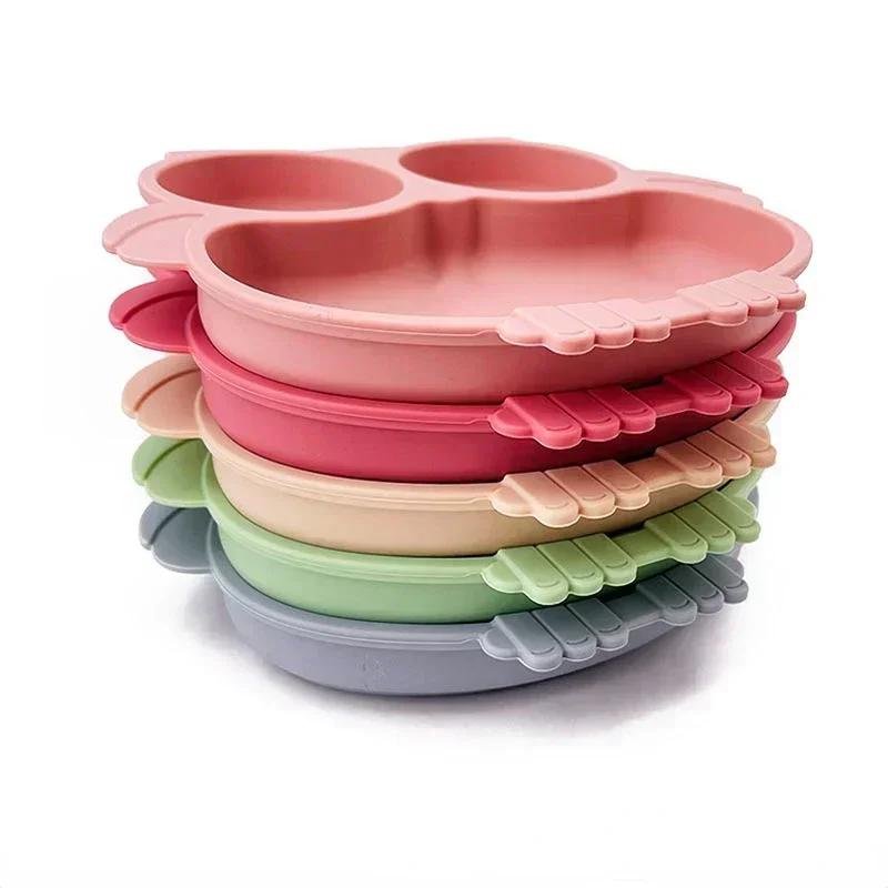 Silicone Prato de Jantar para Bebês, BPA Free, Cute Owl, Crianças Pratos, Placas de sucção para crianças, Treinamento Alimentação Otário Bowl