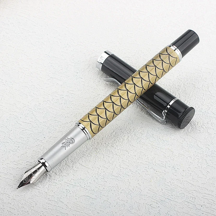 Luxury Brand Jinhao Golden Bronze Dragon Pattern Fountain Pen F/EF Nib Office Supply Ink Pens Gift Stationery