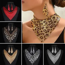Shining Silk Triangle Scarf Indian Style Sexy Rhinestone Necklace Earring Sets Sequined Lightweight Fashion Women girl Jewelry