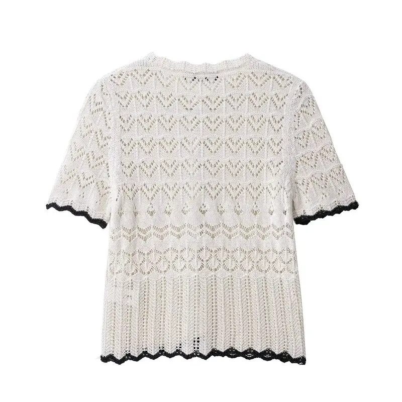 2025年夏新作 カジュアルニット ラウンドネック 半袖 アウター レディースファッション 通気性メッシュデザイン 快適なフィット感