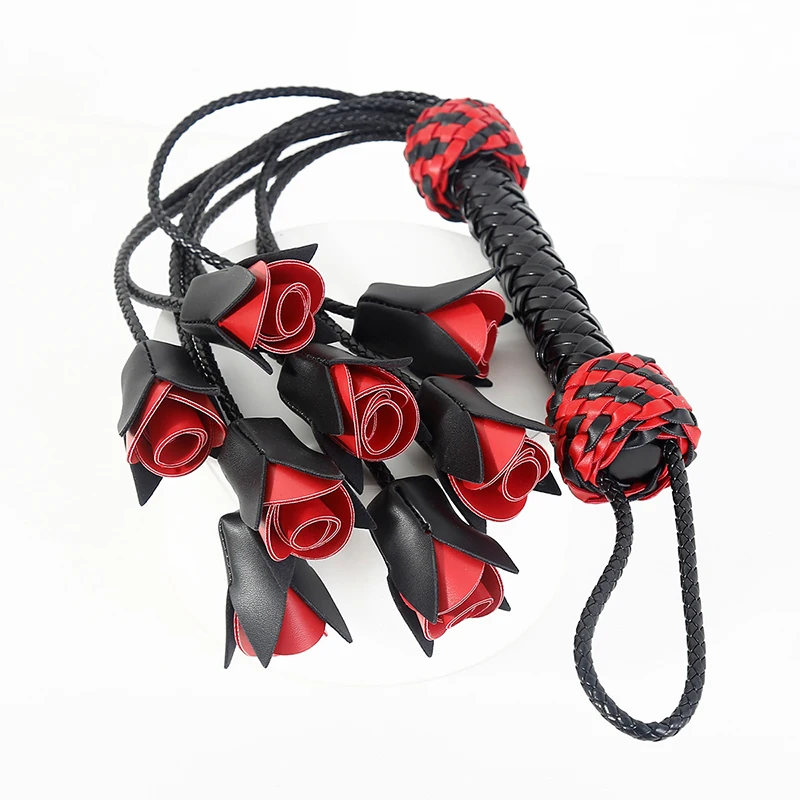 64.5cm Leather Handle Rose Top Horse Whip Riding Crop Flogger Paddle Slapper Horse Training Dressage Whips