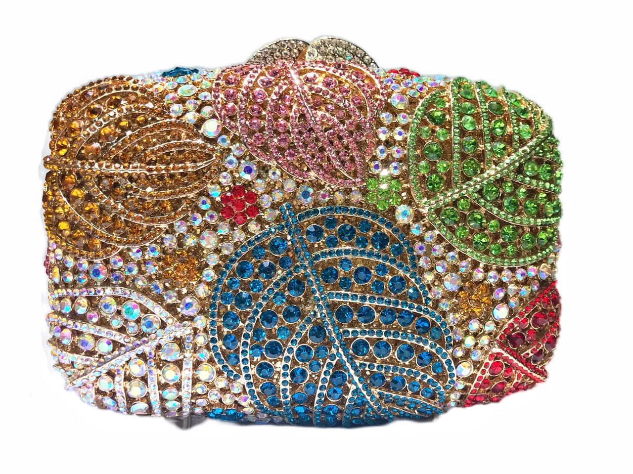 

Leaf-encrusted Diamond Dinner Bag Hollow Metal Hard Box Crystal Banquet Women's Diamond Bag Rhinestone Purse Carteras Para Mujer