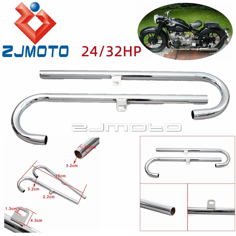 Motorcycle Fishtail Style 32HP 24HP Silencer Tube Muffler Exhaust Pipes For BMW K750 M1 M72 R71 R72 R12 KS750 Ural Side Car R75