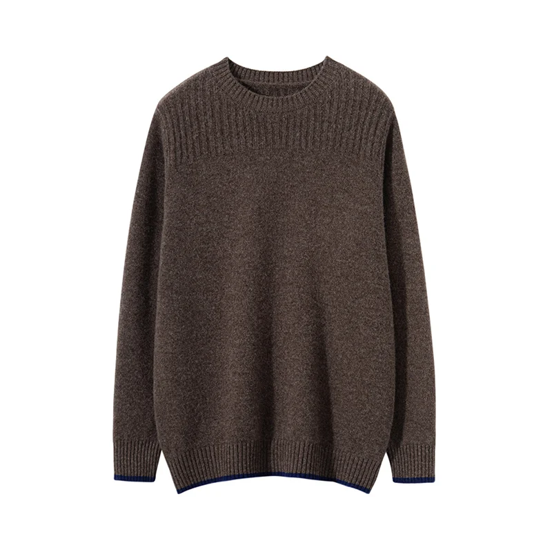 Suéter clásico de lana merina de 100% para hombre, nuevo estilo, Otoño Invierno, cuello redondo, suave, grueso, cálido, Jersey para hombre, suéter, Top de punto informal, ropa