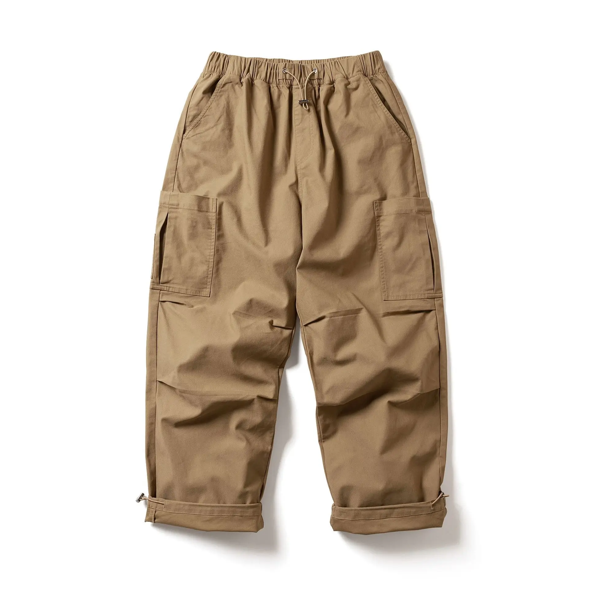 

Japanese Washed Elastic Drawstring Multi Pocket Straight Leg Work Pants Men's Loose Casual Trousers Outdoor Camping Hiking Longs