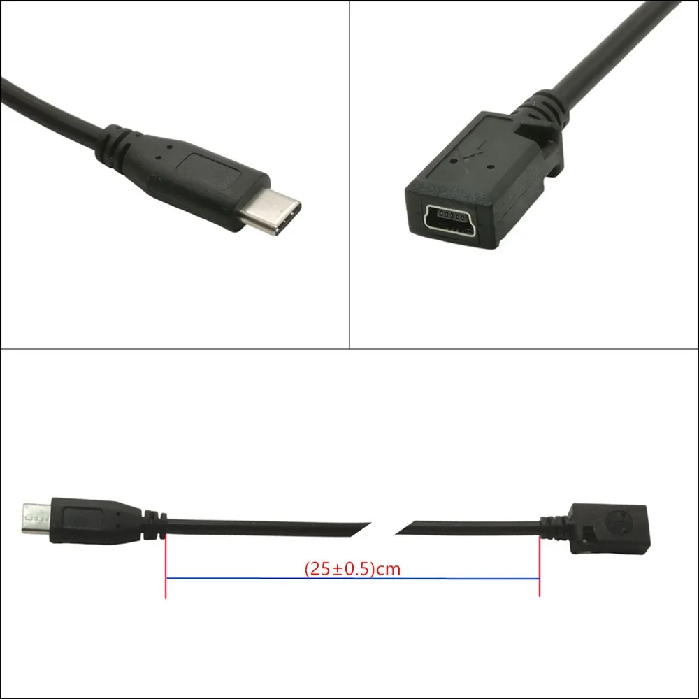 MINI USB FEMALE TO TYPE C MALE CABLE RIGHT ANGLED 90 DEGREE 0.25M
