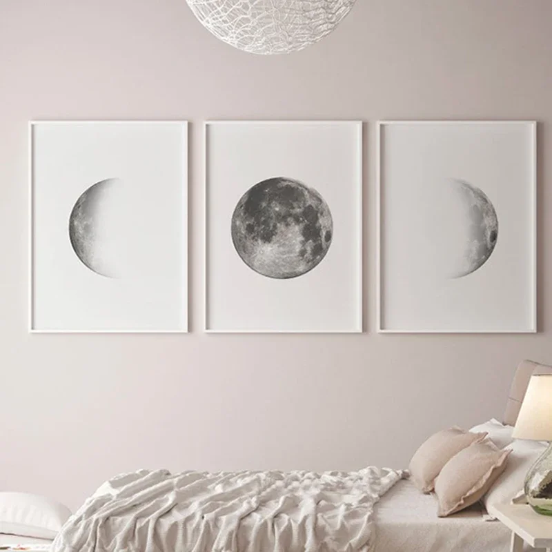 Moon Phases Print Grey Moon Poster Moon Watercolor Art Canvas Painting Bedroom Wall Picture for Living Room Home Wall Art Decor