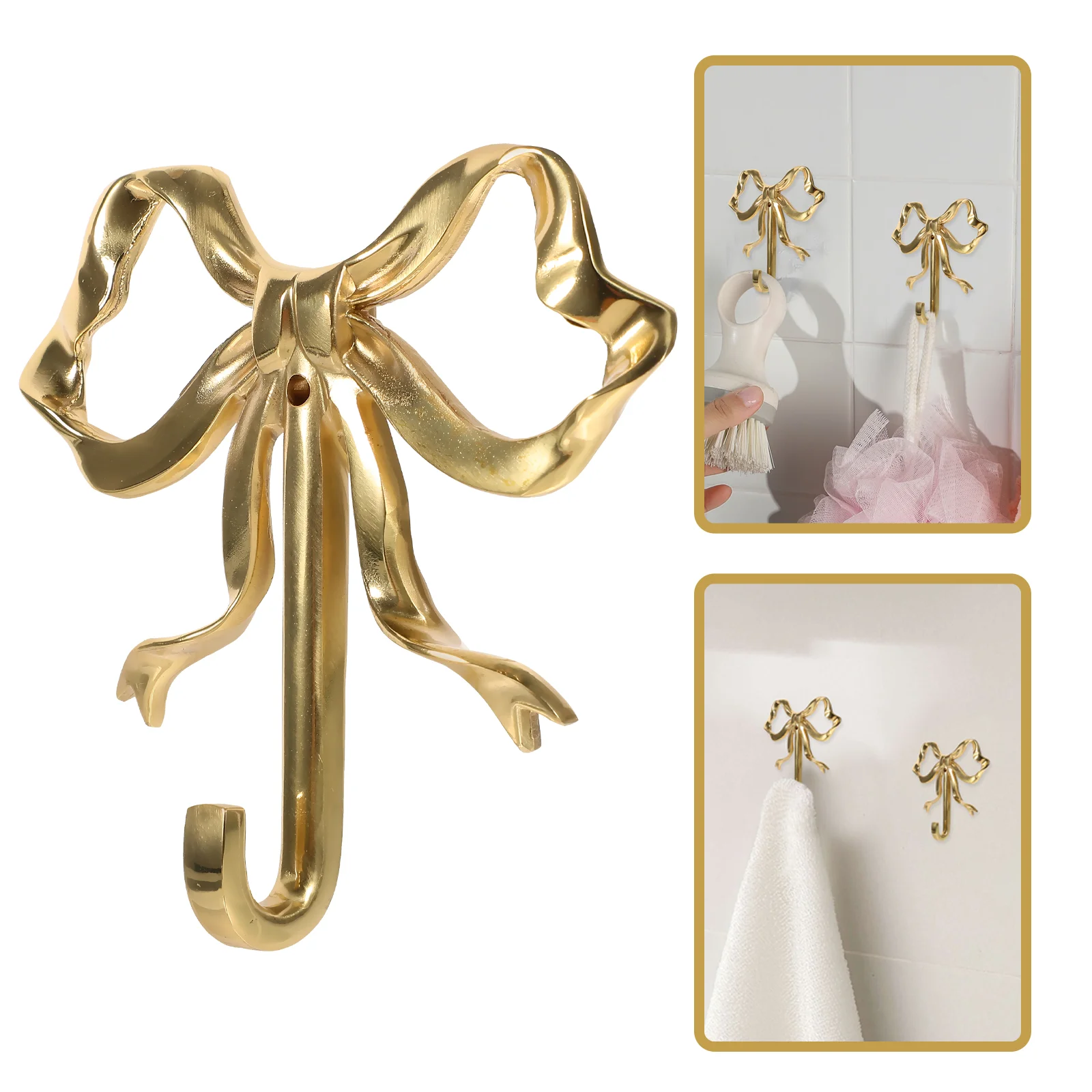 

Bow Hook Wall Hanger Brass Clothes Picture Tie Hooks Coat Multipurpose Keychain